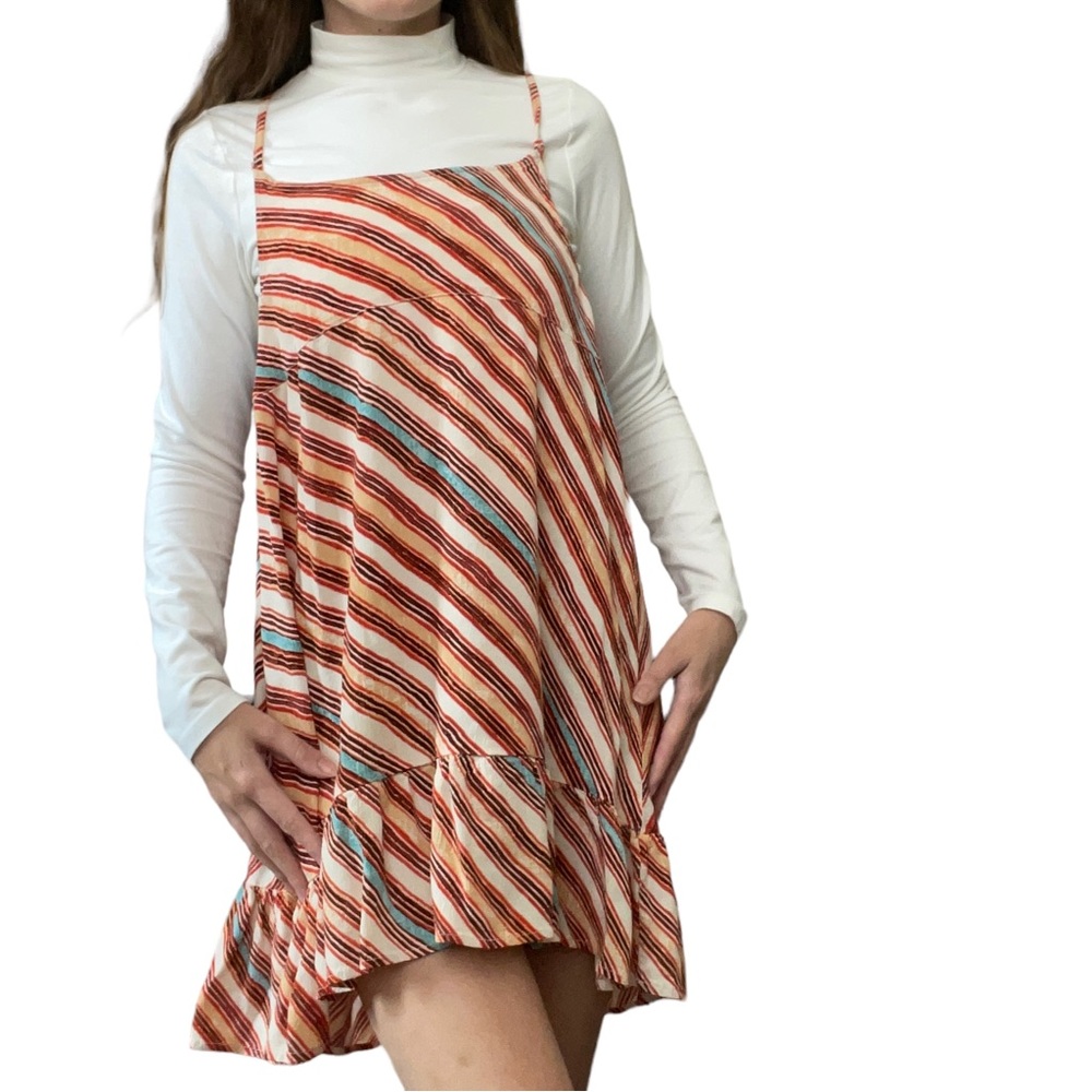 Urban Outfitters Red Orange Striped Coastal Beach Babydoll Fall Mini Dress